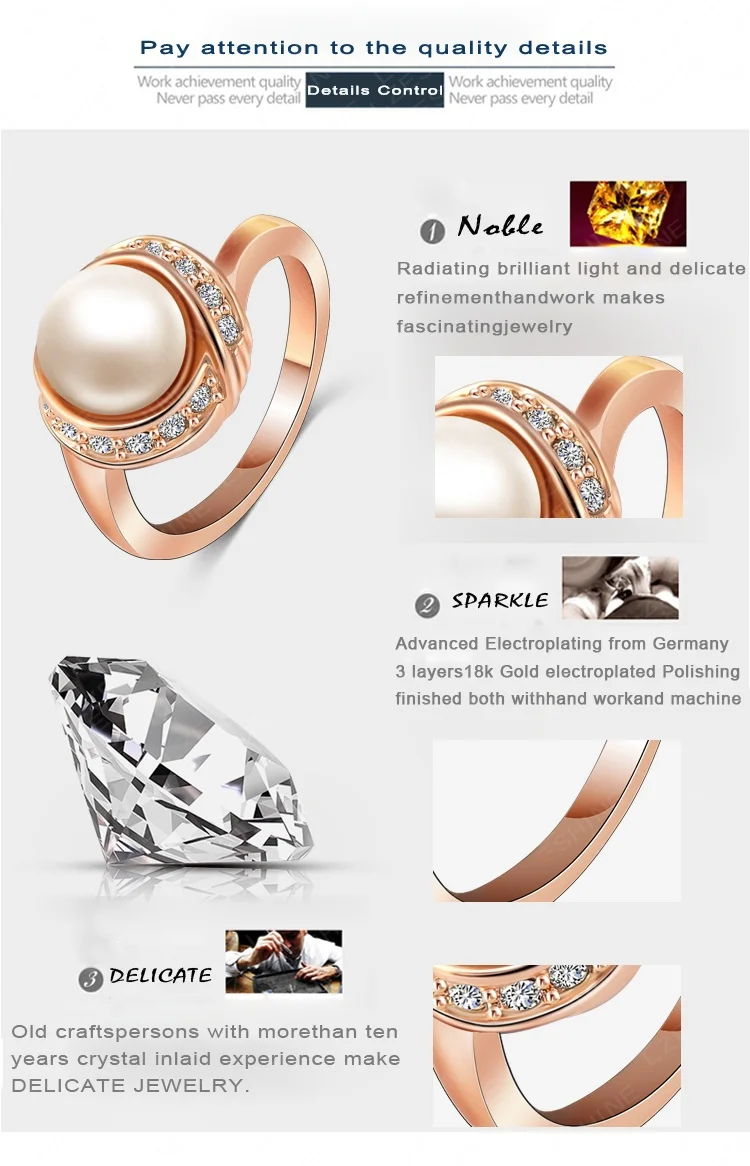 Beagloer 2016 жемчужное кольцо Weddiding ювелирные изделия из розового золота цвет