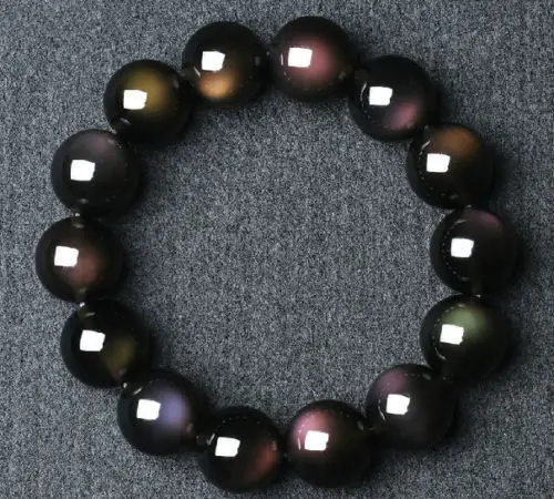 

Женский браслет 10 мм из натурального радужного черного обсидиана с круглыми бусинами