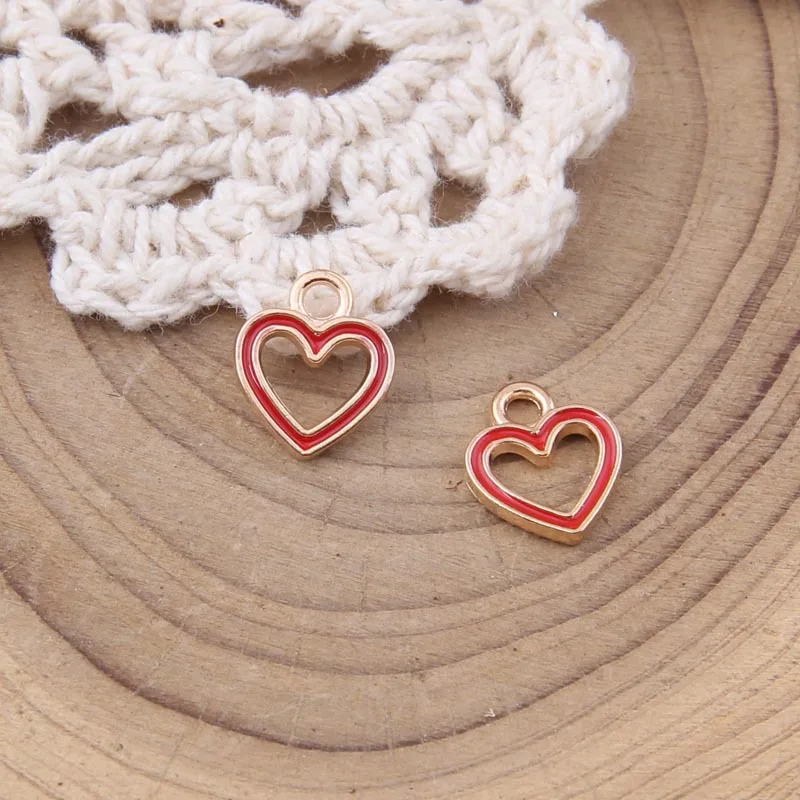 10pcs 12*10mm Golden metal enamel hollow heart charms Handmade Diy Bracelet pendants Alloy earring Jewelry making Accessories