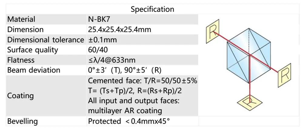 25,4x25,4 мм куб луч сплиттер, BK7 дисперсионная Призма