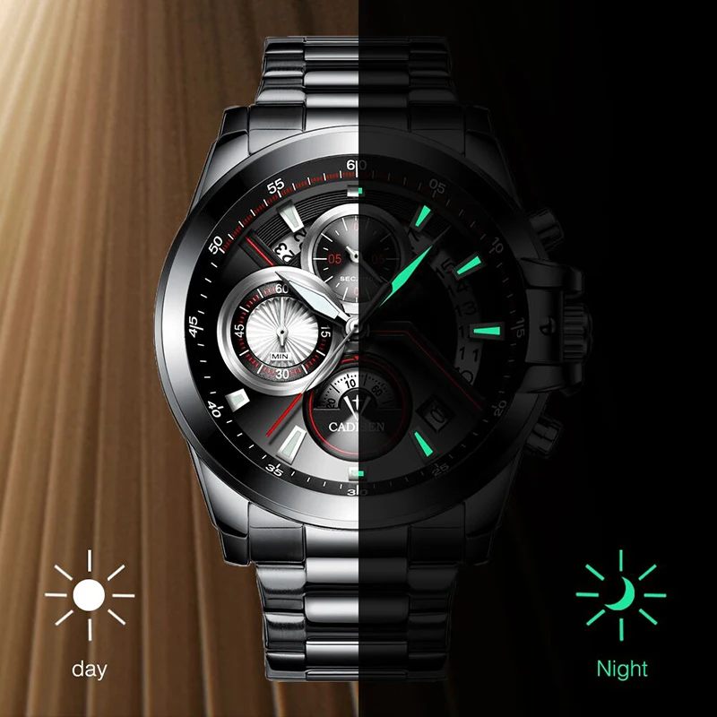 Мужские часы CADISEN спортивные водонепроницаемые кварцевые из нержавеющей