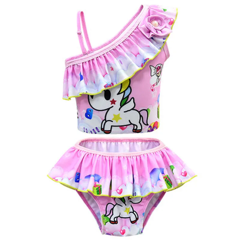 Новинка 2019 летний детский купальник с единорогом милый из двух частей косыми