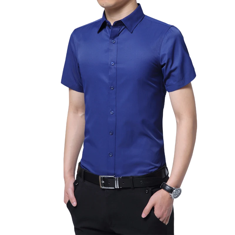 Мужская хлопковая рубашка с коротким рукавом и отложным воротником формальная