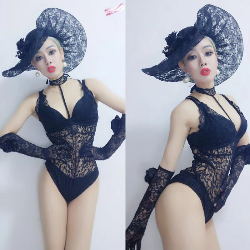 Новый сексуальный костюм для ночного клуба черный кружевной комбинезон 3 шт. Rave