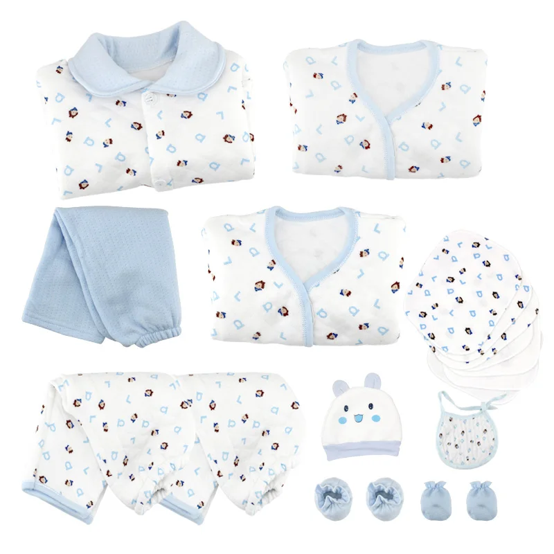 Blue 19 шт./компл., хлопковая одежда для новорожденных девочек, осенне-зимний комплект одежды для маленьких мальчиков с рисунком, подарок для новорожденных - Цвет: Blue