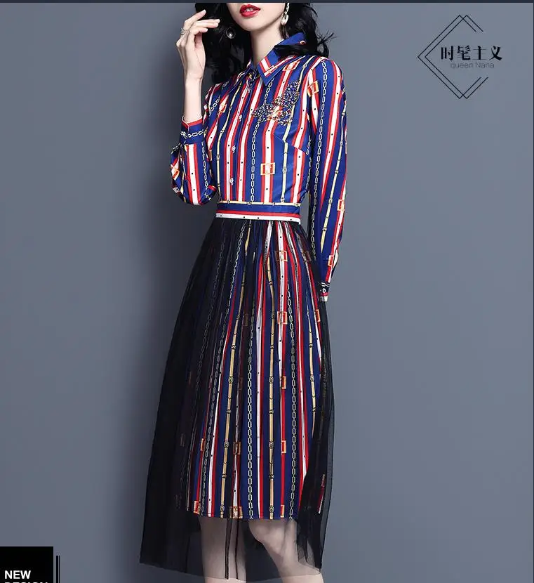 

Spring/summer new shirt skirt fashion gauze skirt print dress