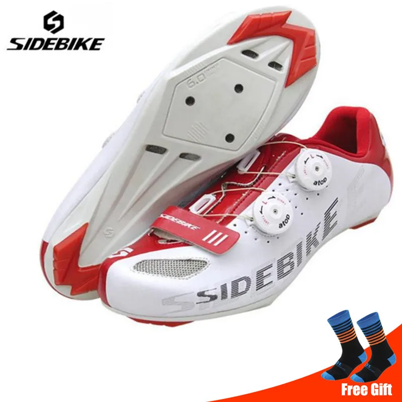 add socks Sidebike/Обувь для шоссейного велоспорта; комплект с педалью; коллекция года; обувь для шоссейного велосипеда; мужские самозакрывающиеся дышащие профессиональные кроссовки для гоночного велосипеда - Цвет: add socks