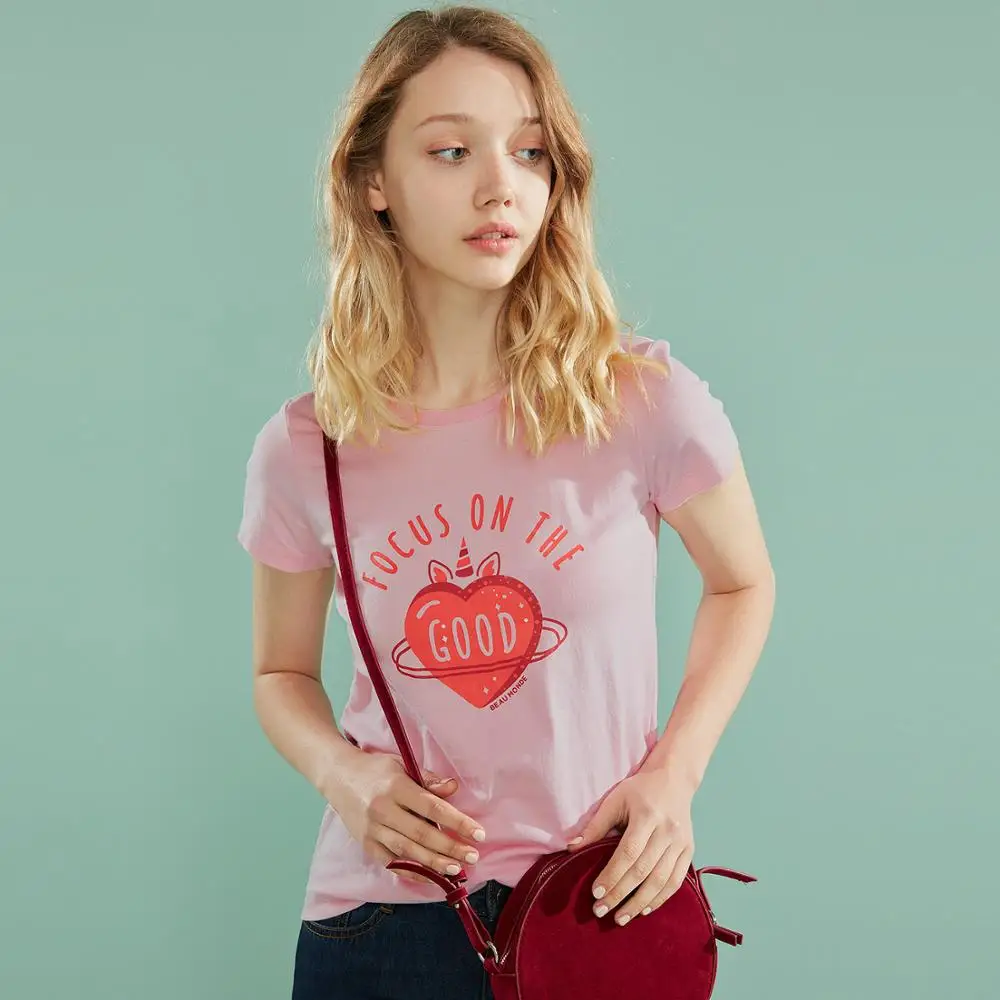 Giordano/женская футболка с милым принтом Camisetas Verano Mujer Повседневная короткими