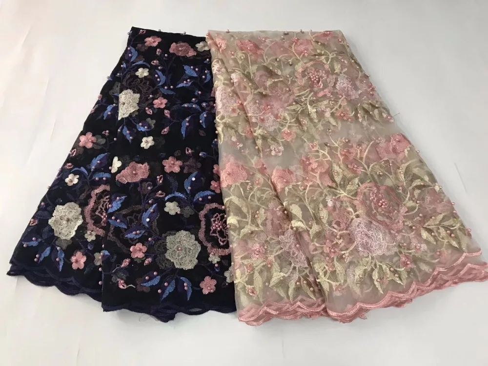 Высокое качество Бусины Африканский Кружево Ткань net 2018 французский Тюль персик