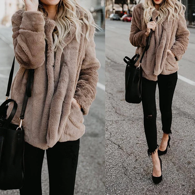 2019 осень зима женский кардиган пальто Теплый мягкий плюш искусственный мех