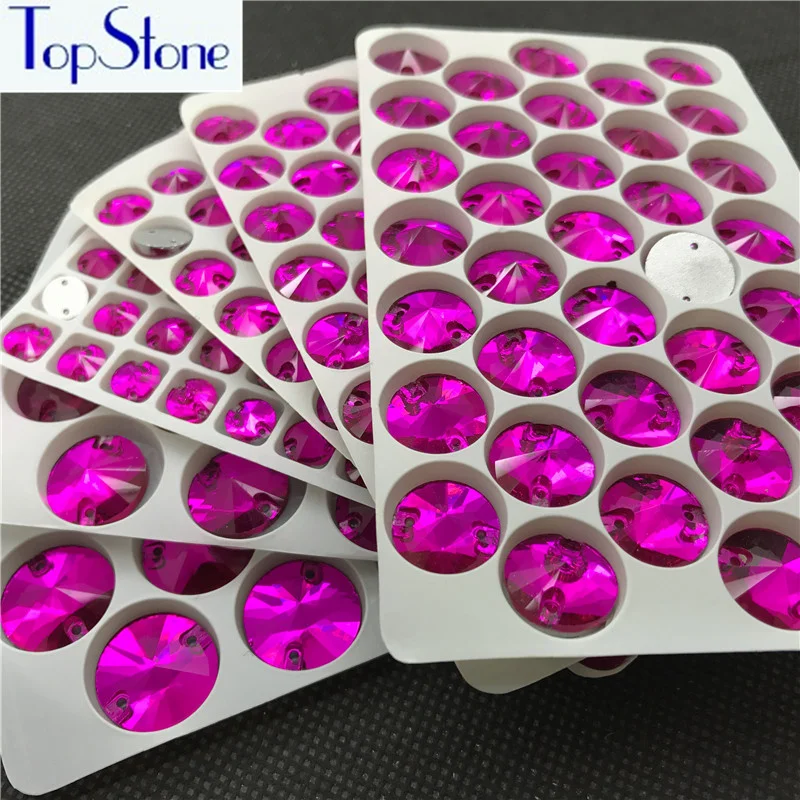 Topstone Rivoli пришивные стразы, стекло, кристалл, цвет фуксии, плоская задняя сторона, Круглый пришивной камень для DIY, платье, одежда