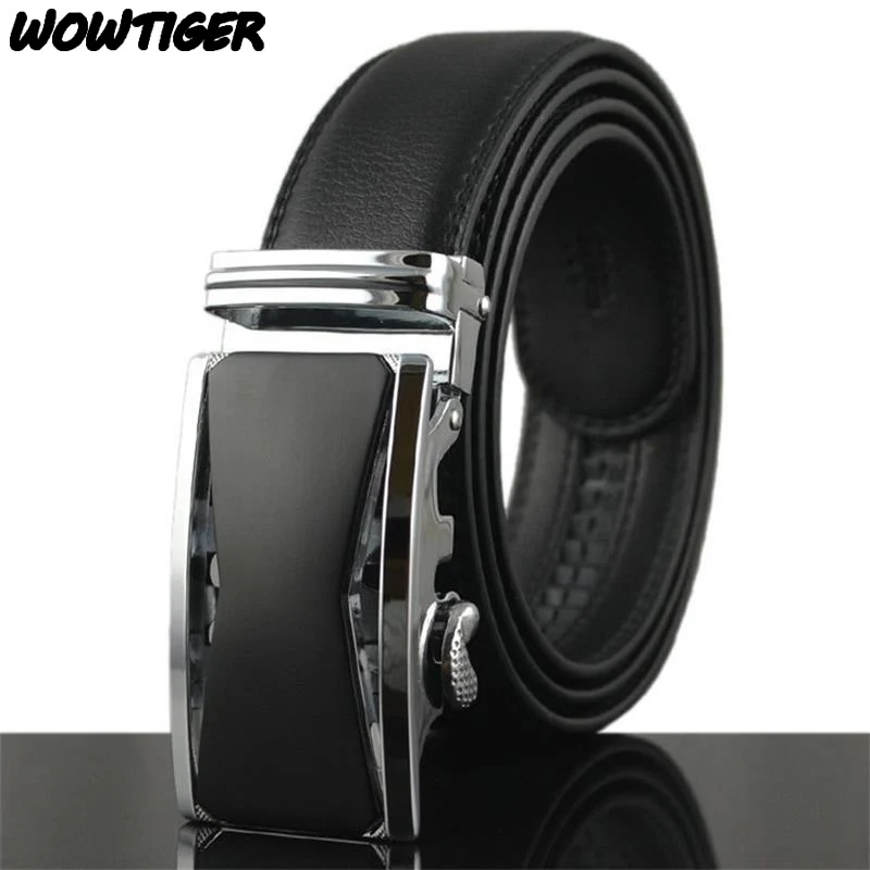 WOWTIGER New Fashion Deluxe Automatic button belt Leather Luxury men belt 110cm-130cm belts for men
