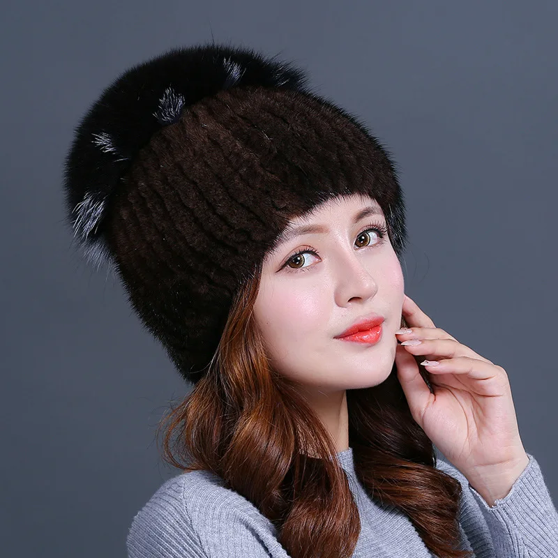 Женская меховая шапка из норки и лисы|fur cap|caps for womenwinter cap women |