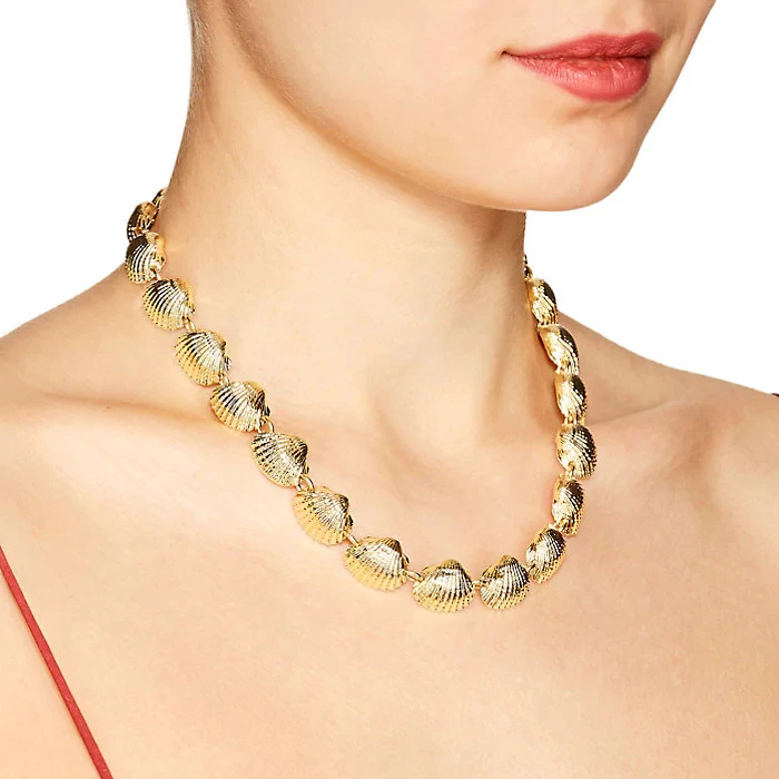 Заявление bijoux femme пляжный Золотой веер гребешок ракушка женское ожерелье бохо