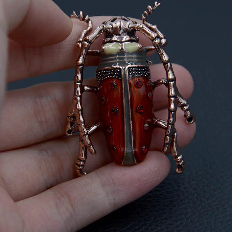 Реалистичная эмаль длинная рогатая брошь с жуком 3d металлическая насекомое