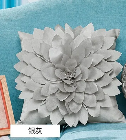light grey flower 3D Ручная работа алмазная круглая подушка, домашний декор белый цвет слоновой кости Розовый Цветы Чехол для подушки 35x35 см с наполнением - Цвет: light grey flower