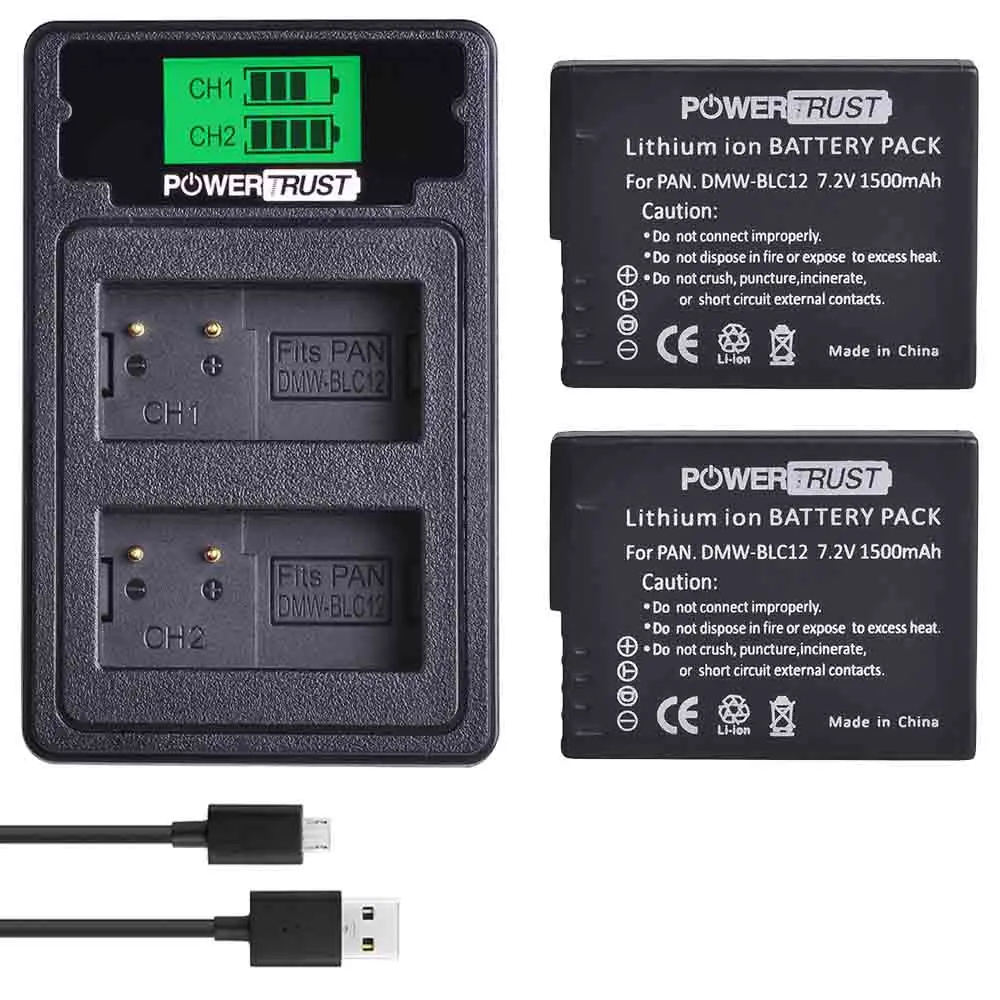 2Pack PowerTrust DMW-BLC12 DMW-BLC12E батарея+ ЖК USB двойной зарядное устройство для Panasonic Lumix DMC-FZ200, FZ300, FZ1000, FZ2500, G5, G6, G7, GX8 - Цвет: 2Pack
