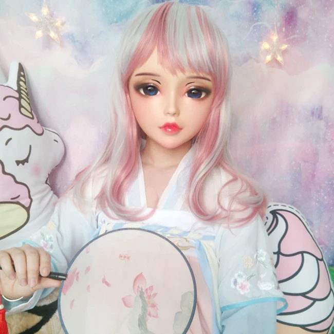 

(Chan-01) Женская милая девочка каучуковая полуголовая Kigurumi BJD маска для косплея японское аниме ролевая маска Лолиты кросс-кукольная маска