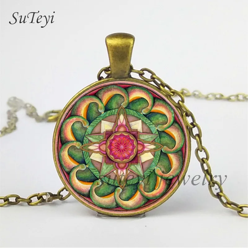 Винтажный цветочный художественный фото SUTEYI ожерелье стеклянный кабошон