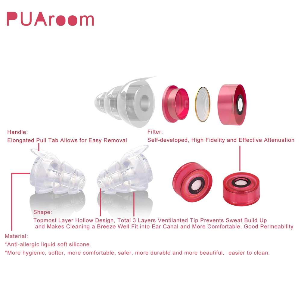 Высококачественные ушные пробки PUAroom с 2 разными размерами многоразовые