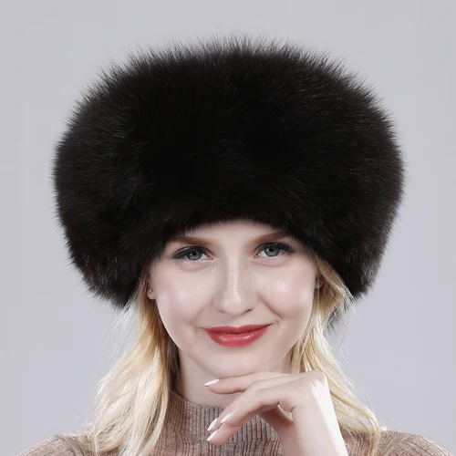 New Style Fashin Girl Genuine Fox Fur Hat Warm Soft Natural Fox Fur Bomber Caps Lady Luxurious Quality Real Fox Fur Hats - Цвет: Coffee