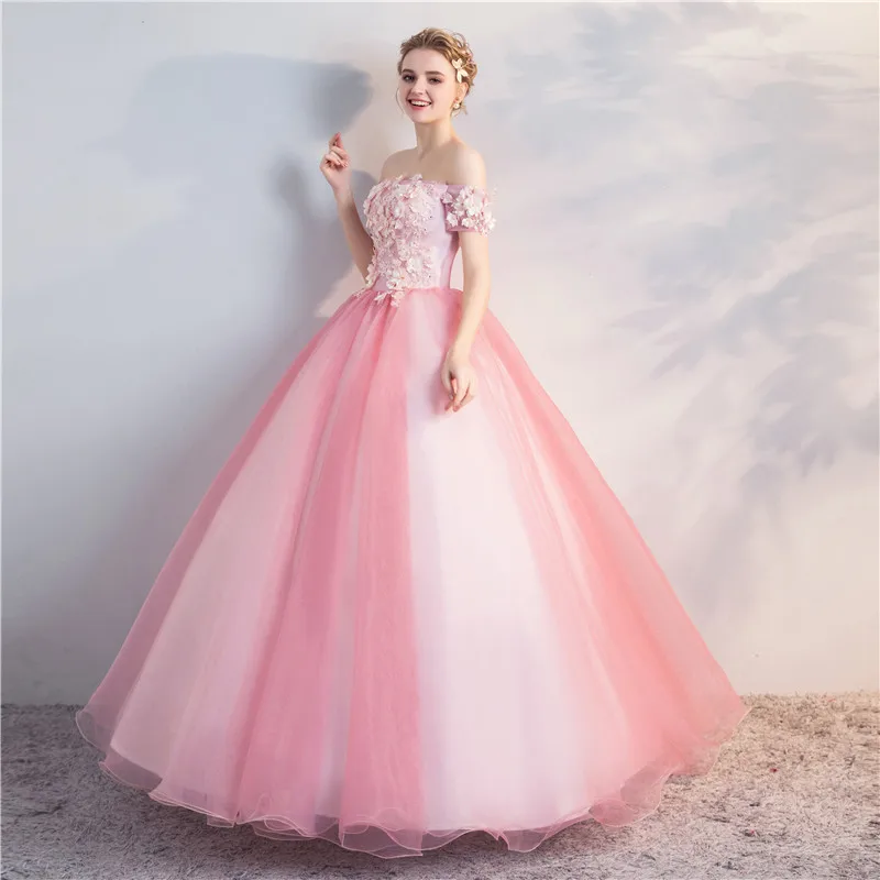 Женское вечернее платье SSYFashion розовое кружевное с цветочной аппликацией а