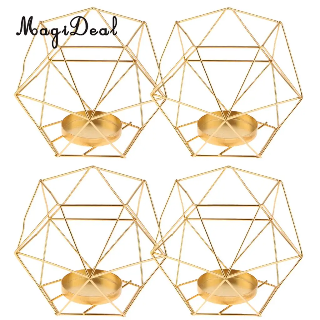 Gold MagiDeal 4 шт. геометрический железный провод шестиугольник Короткий держатель свечей подсвечники Свадьбы Праздники Рождество украшения - Цвет: Gold