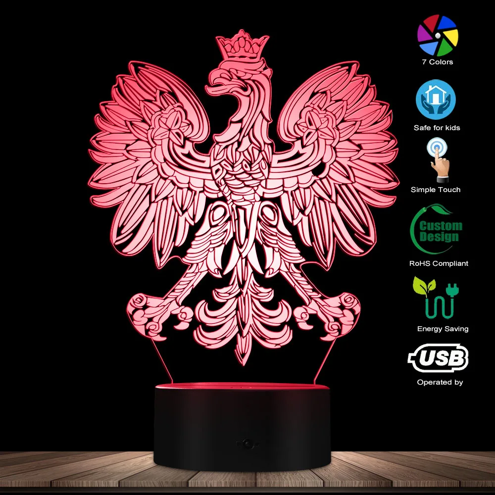 Полированный USB светильник с гербом полиска 3D Оптическая иллюзия домашний декор