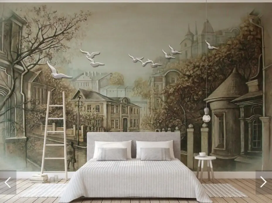 Vintage Retro Old City Street Bird View Wallpapers Mural for Bedroom 3d Wallpaper Home Improvement Wall Murals Canvas Paper |