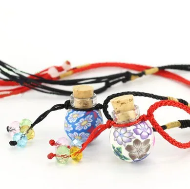Креативный мини флакон для духов из глины Fimo с хрустальными бусинами кулон