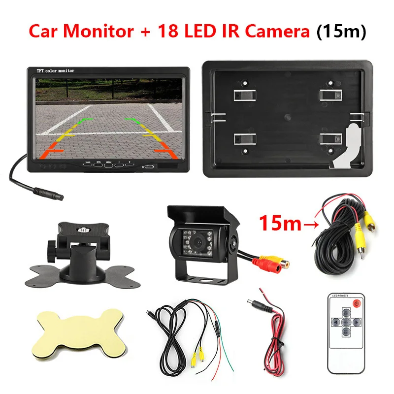 Add 18LED 15m lens JMCQ 4,3 дюймов 7 дюймов TFT lcd HD Автомобильный Монитор Универсальный водонепроницаемый 12 В 24 В резервная камера заднего вида Проводная камера парковочная система - Цвет: Add 18LED 15m lens