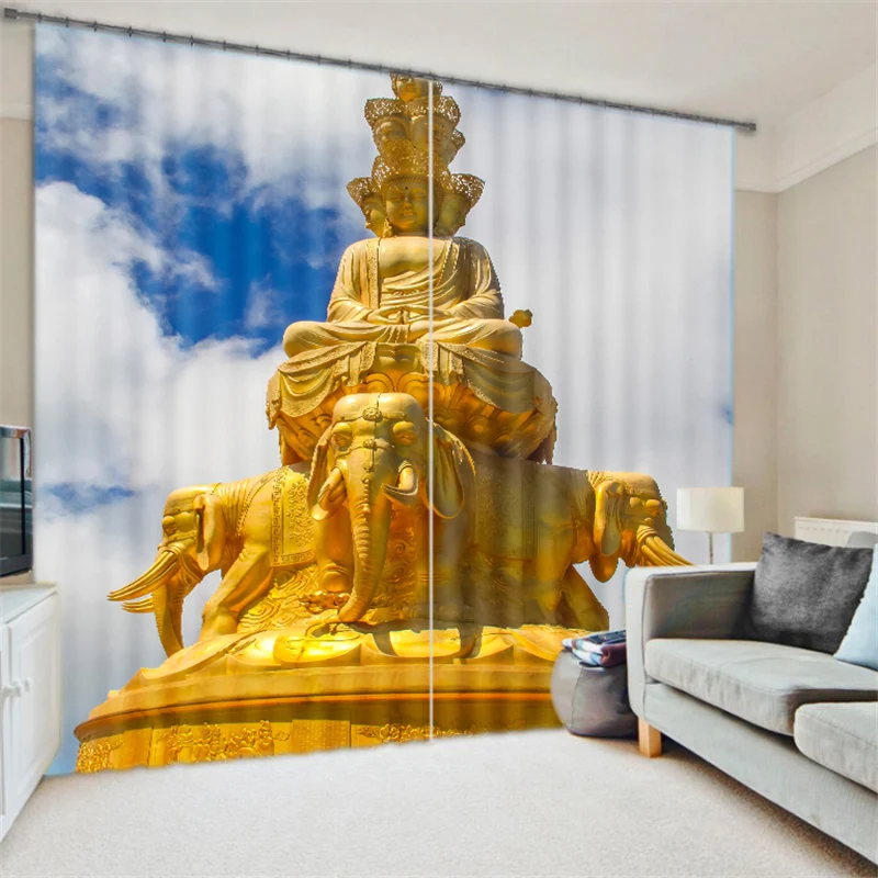 

Customized Buddha statue Luxury 3D Blackout Window Curtain Drapes For Living room Bed room Hotel Wall Tapestry Cortinas