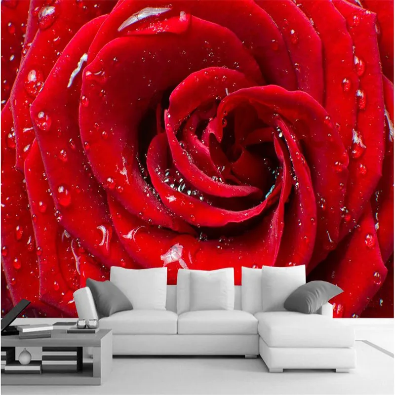

beibehang Art Wallpaper HD Drop Clear Red Rose Living Room Hotel TV Sofa Background Murals Home Decoration bedroom wallpaper