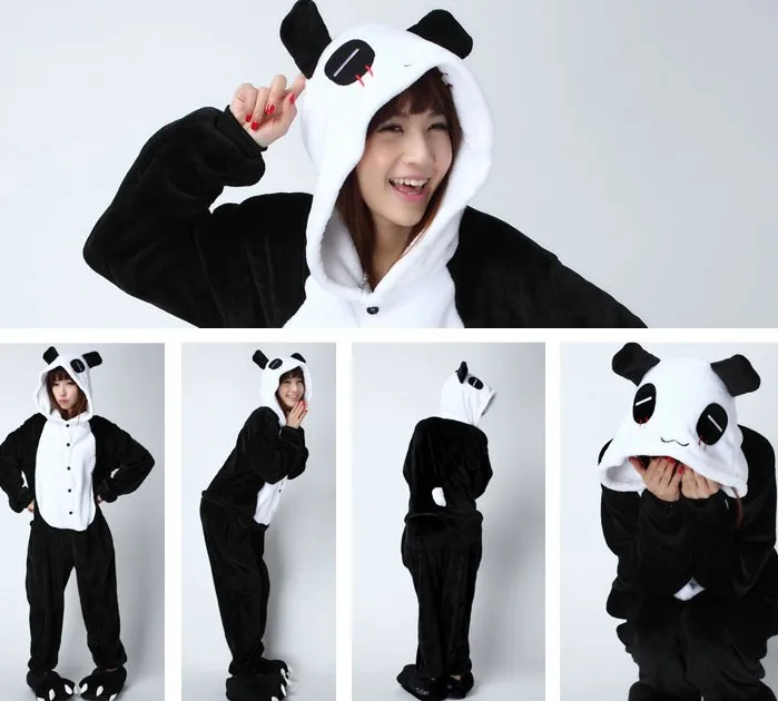 Onesie/ ; Пижама кигуруми в виде животных; комбинезон с единорогом; унисекс; женская одежда для сна с капюшоном; зимняя Фланелевая пижама с жирафом для взрослых - Цвет: Panda