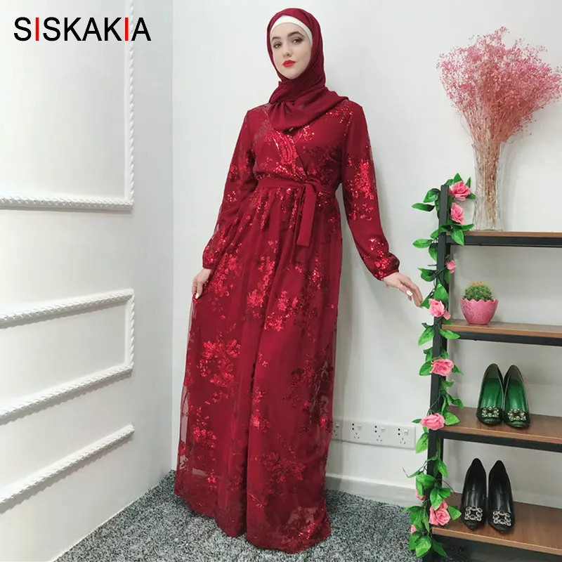 Burgundy abaya Модная мусульманская абайя платье металлический цвет высокого класса Кружева Горячая печать Дубай халат арабский ислам элегантное вечернее платье осень - Цвет: Burgundy abaya