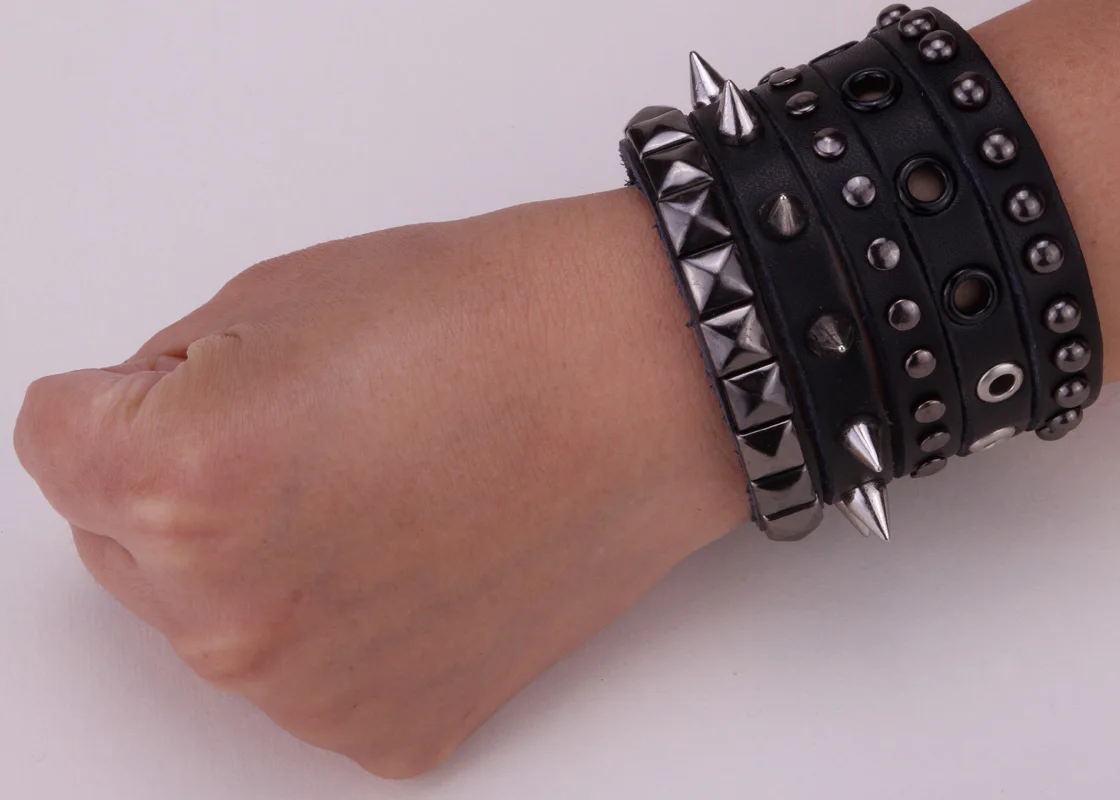 Спайк Кожаный браслет Байкер ювелирные изделия для мужчин женщин Регулируемый