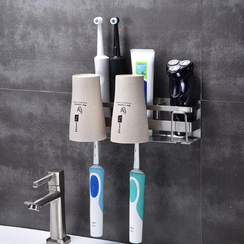 Stainless Steel Toothbrush Holder Toothpaste Stand Rack Adhesive Bathroom Organizer