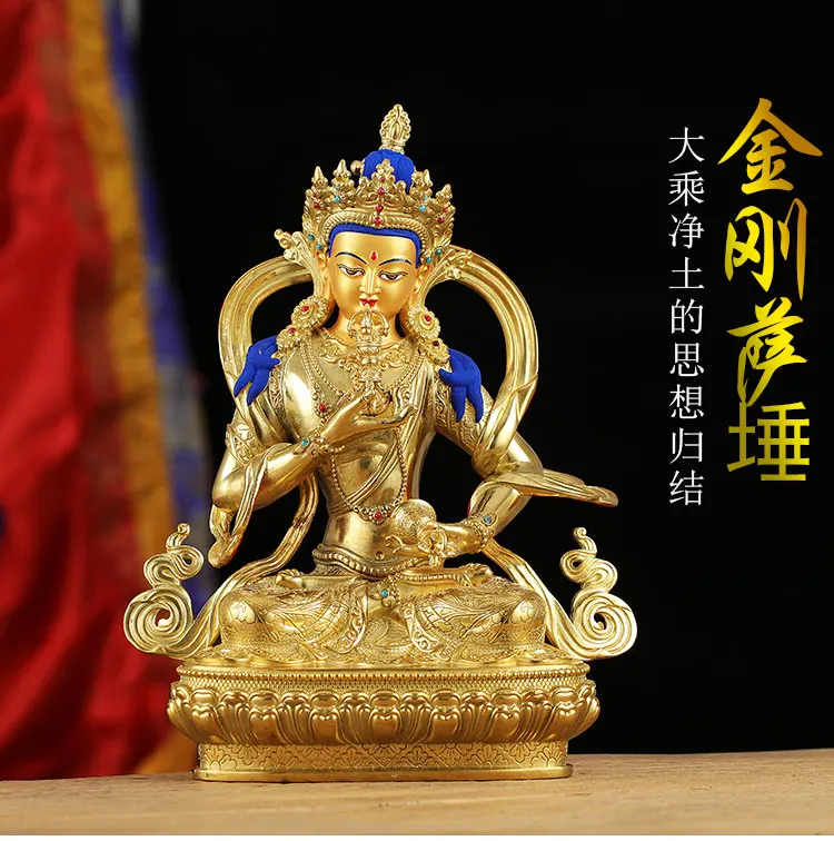 

33CM large # 2022 GOOD- HOME Temple niche efficacious Protection Tibetan Buddhism Nepal Vajrasattva Gilding Buddha statue