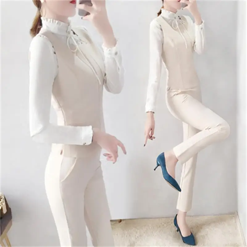 

Fashion suit female summer / fall New high quality casual temperament goddess Shirt + vest + pants three-piece suit women