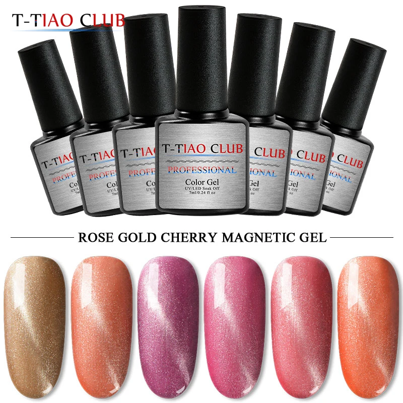 

T-TIAO CLUB Rose Gold Magnetic Gel Nail Polish 3D Cat Eye Gel Lacquer 7ml Soak Off Shining UV Gel Varnish Nail Art Manicure