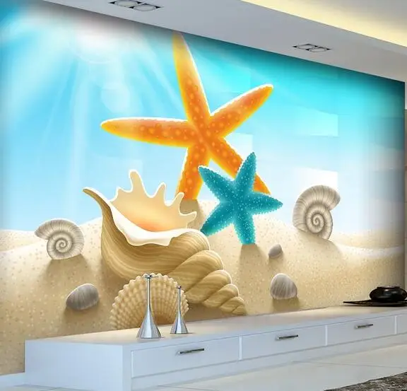 Объемные фотообои с изображением морских ракушек для гостиной спальни |