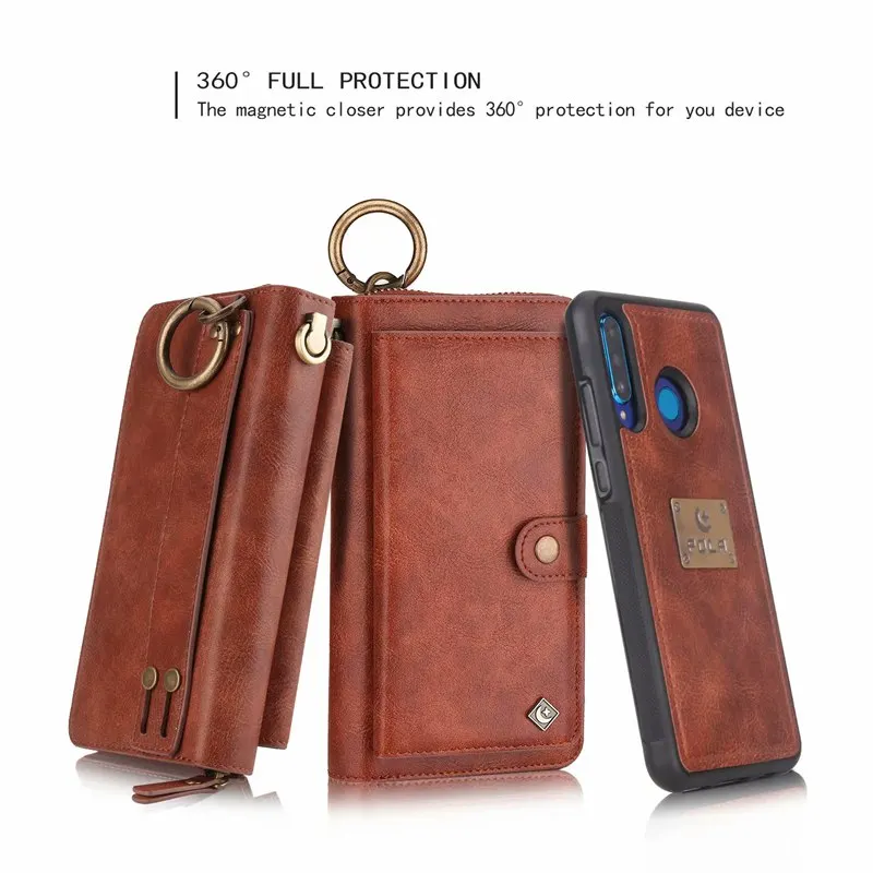 Brown Кошелек Браслет чехол для телефона для coque huawei p30 pro lite nova4e Funda Etui роскошный кожаный защитный кошелек чехол для телефона - Цвет: Brown