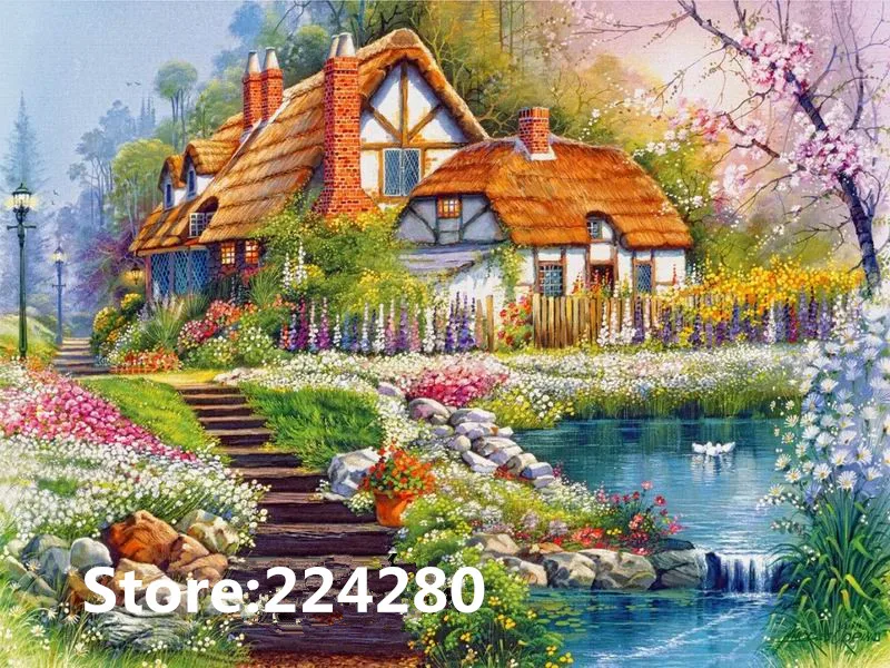 

Needlework,embroidery,DIY 14CT Unprinted Cross stitch kits,Lake House scenery counted Cross-Stitching home decor Swan Lake