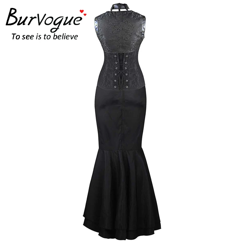 Burvogue модные длинные юбки и стимпанк корсет талии контроль Корсеты Платье Русалка