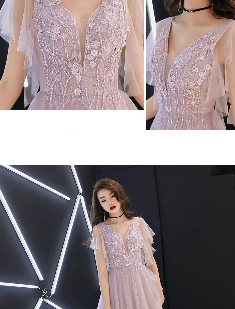 Свадебное платье феи лавандового цвета для выпускного вечера He's сексуальное с v