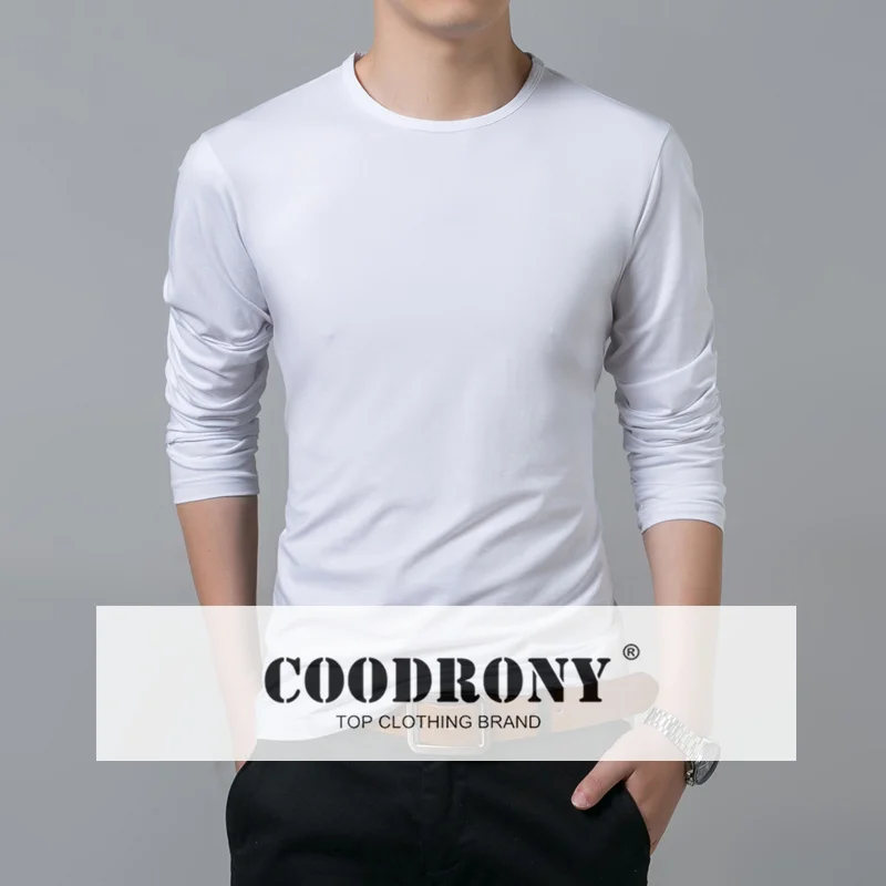 COODRONY футболка с длинным рукавом для мужчин брендовая одежда сплошной цвет подходит ко всему джемпер Повседневная футболка из чистого хлопка с круглым вырезом 7616
