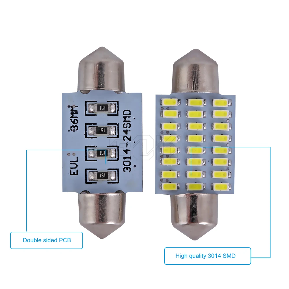 100 шт./лот festoon 24smd 3014 Светодиодная лампа для чтения 31 мм 36 39 42 автомобильная