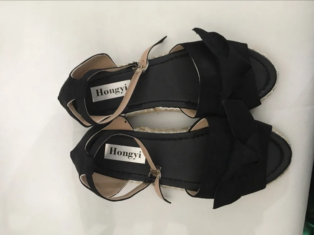 

Canvas Espadrille Flats Women Ankle Strap Hemp Bottom Open Toe Fisherman Shoes Bowtie Spring/Autumn Women Loafers Plus Size 44