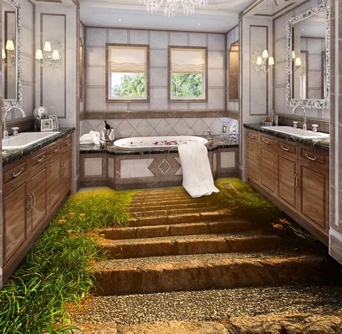

[Self-Adhesive] 3D Grass Stone Stairs 1 Non-slip Waterproof Photo Self-Adhesive Floor Mural Sticker WallPaper Murals Wall Print