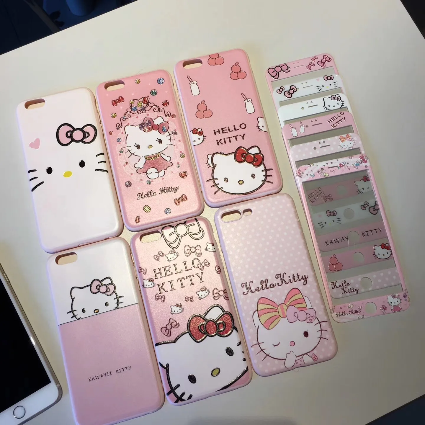 Цвет Экран пленка+ чехол для iPhone 7 8 plus/7 Plus с рисунком KT cat закаленное Стекло для iPhone 6 S plus Мягкий чехол мультяшный протектор экрана